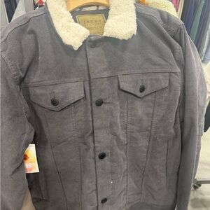 Jachs Gray Corduroy Jacket with Cream Sherpa Collar